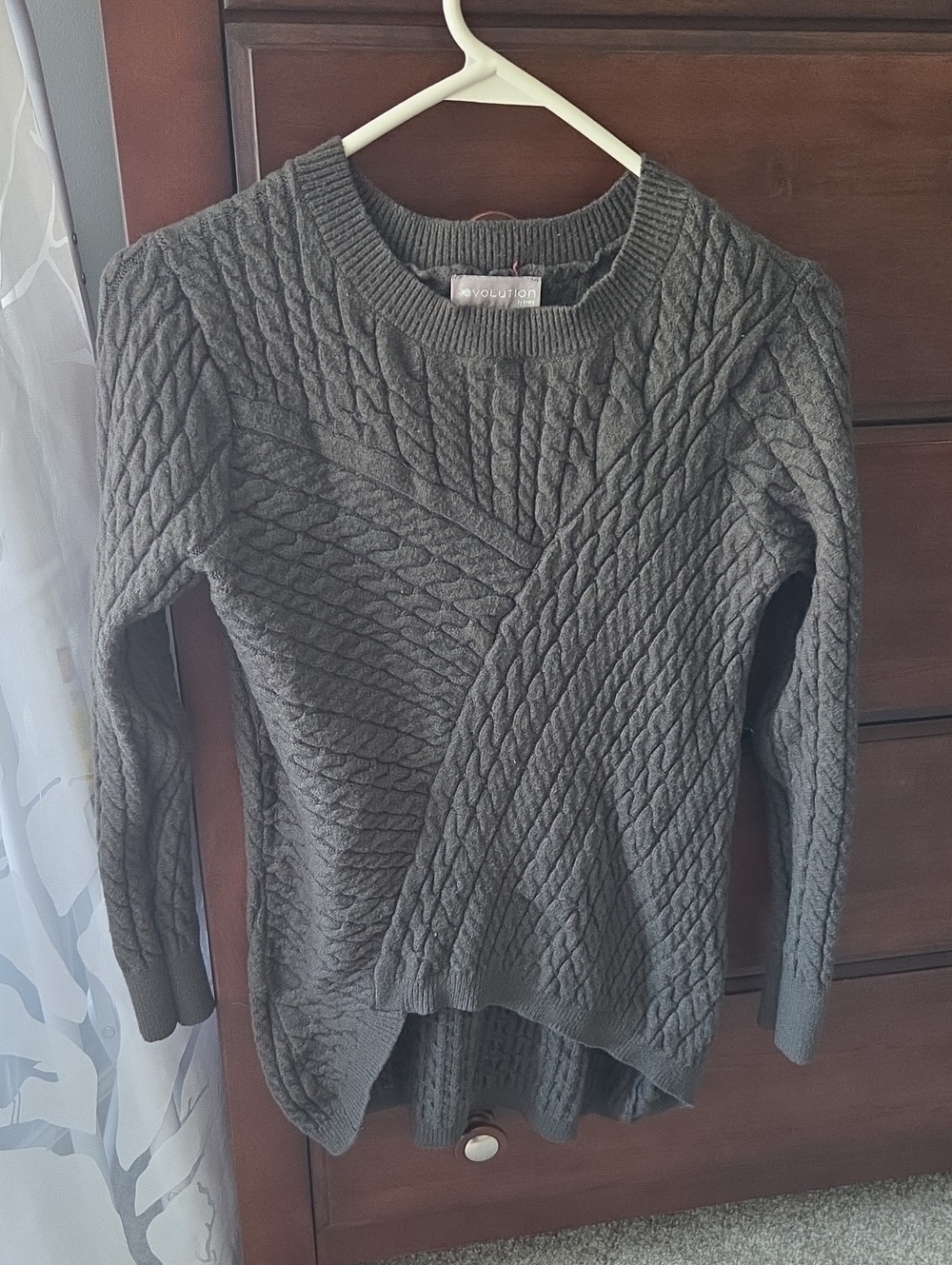 Revolution Dark Charcoal Cable Knit Crewneck Sweater